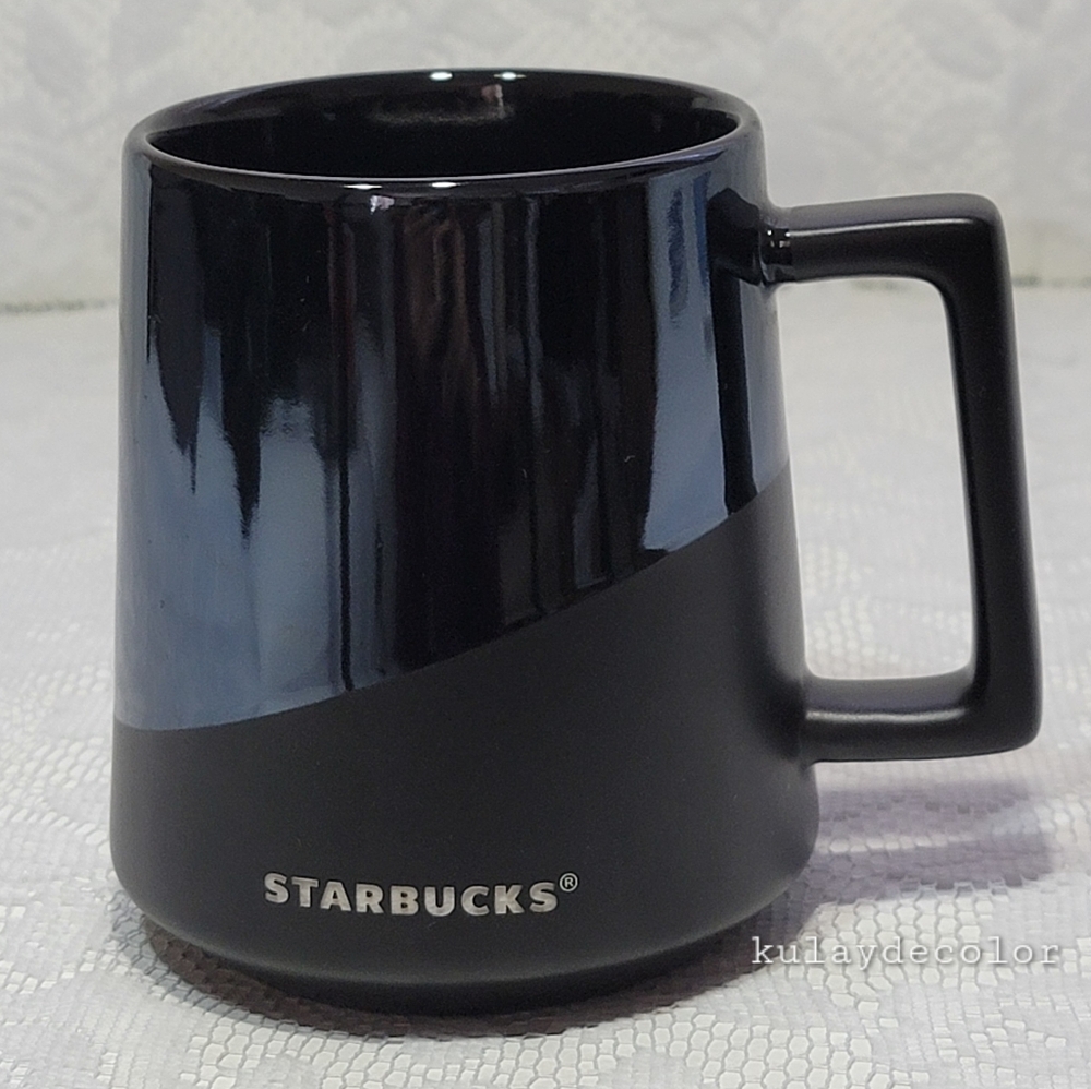 2017 Starbucks 14 oz Two Tone Black Ceramic Mug Glossy & Matte Modern Coffee Cup